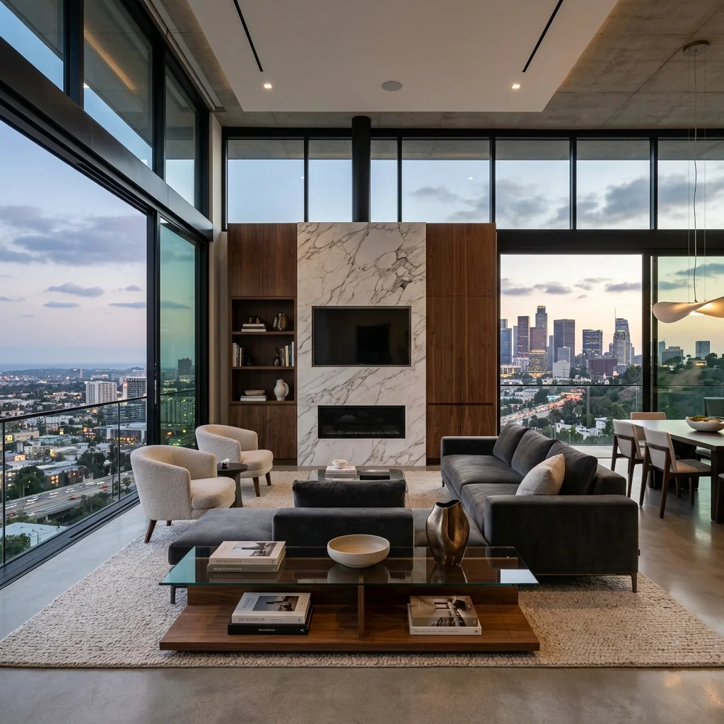 Luxury residential interior overlooking Los Angeles